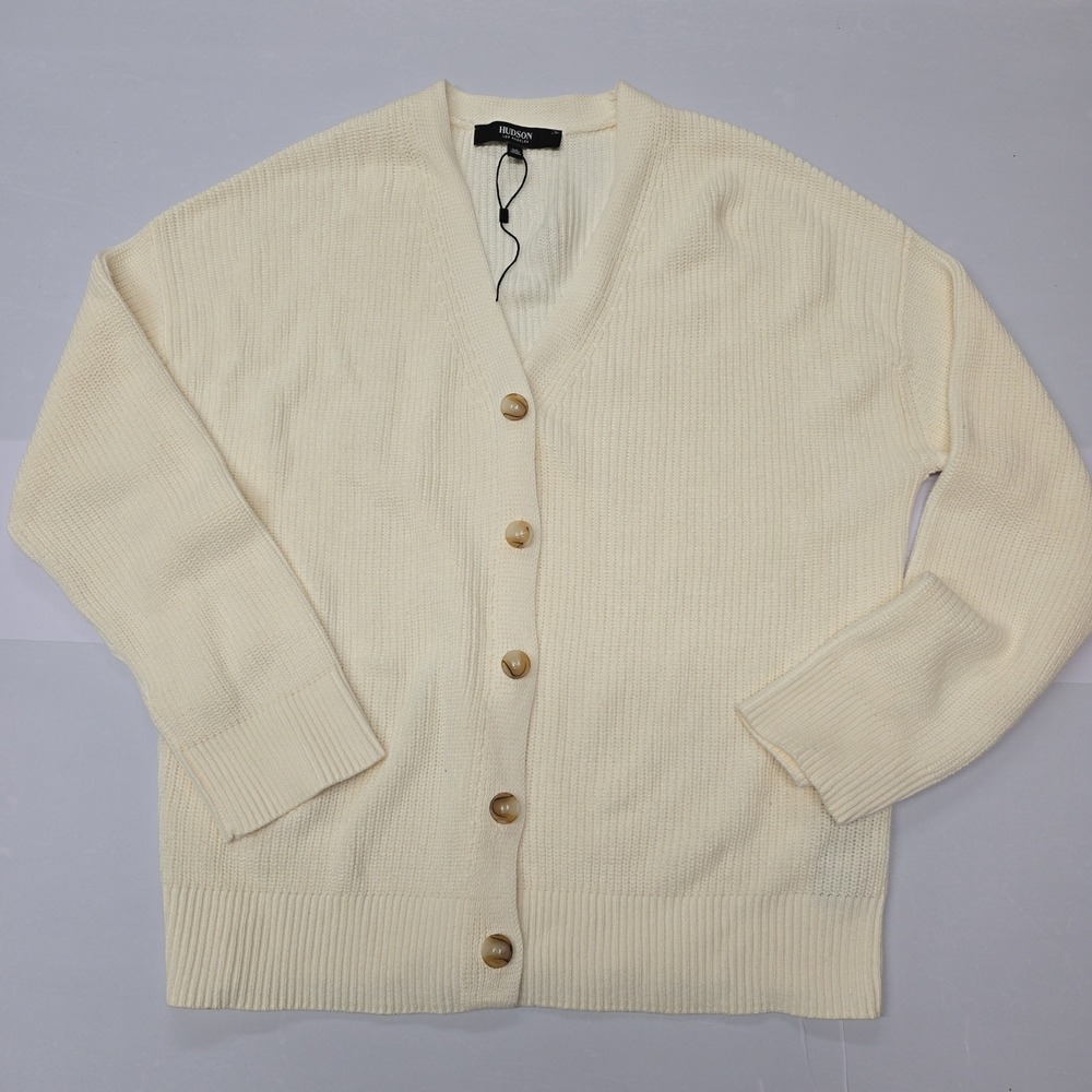 Hudson‎ Los Angeles Womens Cream Cotton Cardigan Sweater L G Button Front